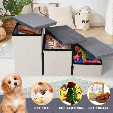 HOMCENT 3-Step Pet Stairs for Dogs and Cats, Foldable Dog Stairs with Ample Storage Space, also Suitable as a Cat Stair, 74x33x44CM