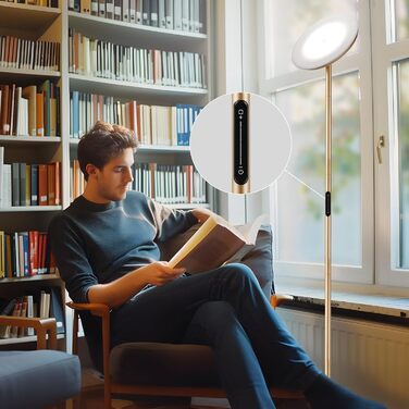 LED торшер PreeOtti для вітальні з димуванням, стельовий світильник LED з дистанційним керуванням та сенсорним, 36W, 3 колірні температури, регулювання, чорний (B-gold)