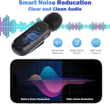 Мікрофон-лапка бездротовий для iPhone/Android з кейсом для зарядки та акумулятором 42год, з шумозаглушенням, для подкастів, TikTok, YouTube, стрімінгу, міні-мікрофон