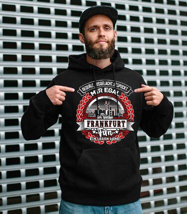 Чоловічий худі UGLYSHIRT Frankfurt — чорна толстовка з капюшоном з принтом скайлайн Франкфурта, спортивний стиль, розмір XL