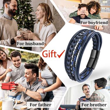 Чоловічий шкіряний браслет ручної роботи, коричнево-блакитний, 21 см, ідеальний подарунок на День батька, чоловічий аксесуар