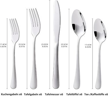 Набір столових приборів KitchenBoss на 6 осіб (30 предметів), нержавіюча сталь, придатний для миття в посудомийній машині, сріблястий
