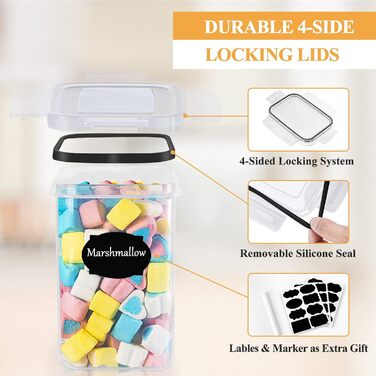 Набір контейнерів для продуктів з кришкою, 16 шт., BPA free, герметичні, для зберігання круп, борошна, цукру, з етикетками (1.6л)