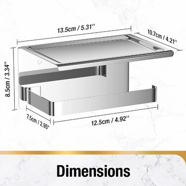 Тримач туалетного паперу HITSLAM без свердління, нержавіюча сталь з полицею, самоклеючий, для ванної кімнати