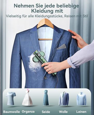 Портативний відпарювач для одягу Steamer 2-в-1 1000W, для глобальних подорожей, зелений