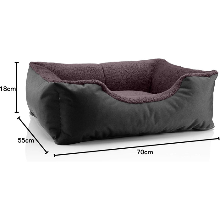Ліжко для собак BedDog Teddy, зручне диван-ліжко з Cordura та мікрофібри, знімний бордюр, чорно-коричневе, розмір L (70 x 55 x 18 см)