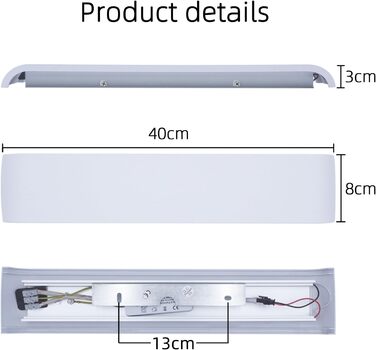 LED настінні світильники KICAAO 2 шт. 12W, білий, сучасний дизайн, для дому, для сходищ, коридору, вітальні, спальні, з алюмінію (40см)
