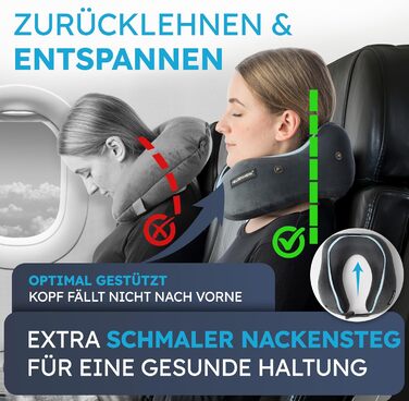 Подушка для шиї Comfy від HELDENWERK для подорожей: Memory Foam, 6-позиційна, для авто/літака, зручна, дихаюча, миюча (темно-сіра)