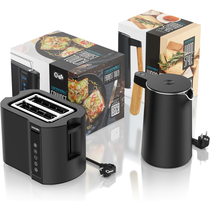 Електричний чайник Arendo з регулюванням температури, 1.5л, нержавіюча сталь, подвійні стінки, BPA Free, функція підтримки тепла, чорний матовий (Set 1)