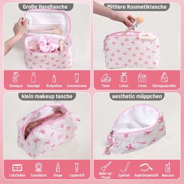 Набір косметичок з квітами для дівчаток та жінок, бавовняні культки, косметичні сумочки, естетичний стиль Clean Girl, рожевий бантик