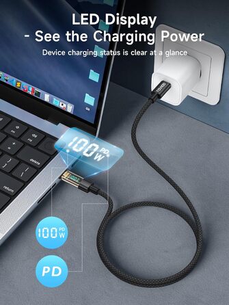 Кабель USB-C RAVIAD з підтримкою PD3.1: швидка зарядка, нейлон, 0.3м, 100W, чорний. Сумісний з iPhone, Galaxy, Pixel, iPad, MacBookAir