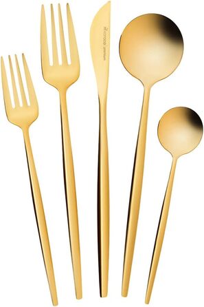 Karaca Orion Shiny Gold 30-Piece Cutlery Set - Knives, Forks, Spoons, Cake Forks, Stainless Steel, Dining Cutlery Tableware Set - Healthy and Hygienic, Modern Design