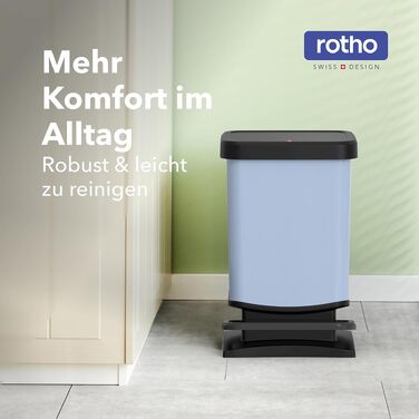 Сміттєвий відро Rotho Paso для кухні, 20 л, педальний з м'яким закриттям Soft-Close (Блакитний)