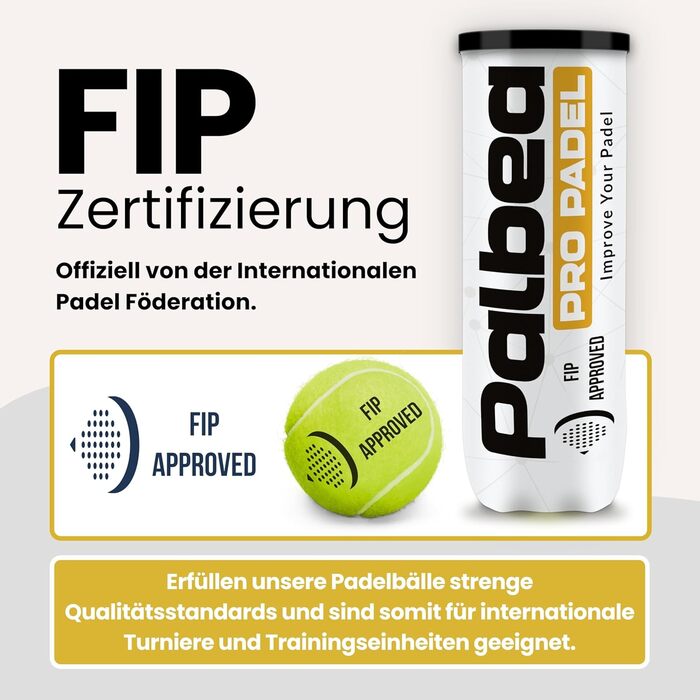 Palbea PRO м'ячі для падел-тенісу - FIP сертифіковані - Преміум якість, HV Filz для високої видимості. Ідеальні для тренувань та турнірів. 1 картон x 6/12/24 банки