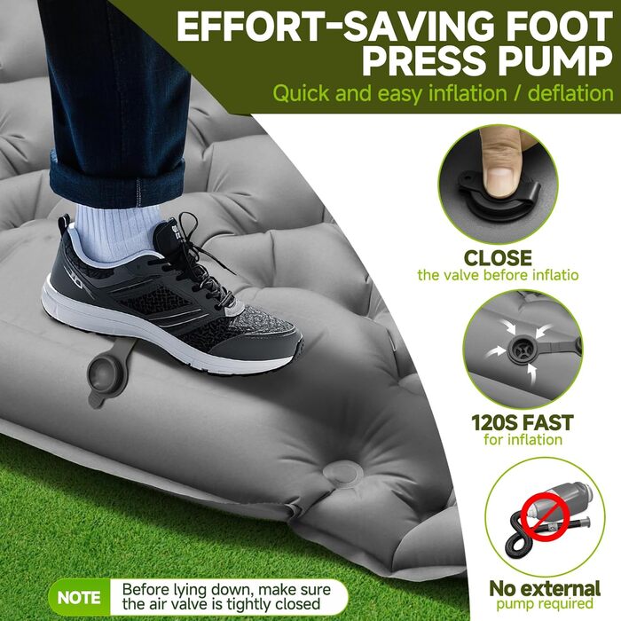 Каремат для кемпінгу Isomatte 9 см, 200x68 см - надувний матрац з подушкою, водонепроникний, для туризму, пляжу, намету (сірий)