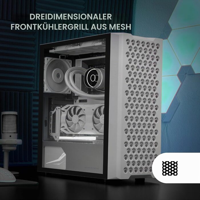 Ігровий корпус Mars Gaming MC-iPRO ATX, 3D-Mesh передня панель, загартоване скло, 120мм FDB вентилятор, підтримка рідкого охолодження, Білий