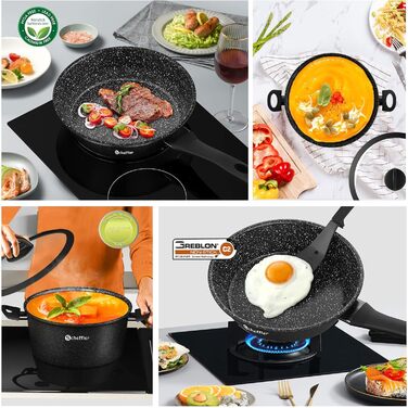 Набір каструль Scheffler 15tlg з антипригарним покриттям для індукційних плит, чорний (HL-21PS102)