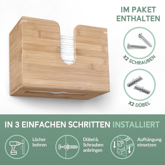 Nature Supplies Wooden Paper Towel Dispenser - Paper Towel Holder with Wall Mount or Tabletop Use, for C-, Z-, or Interfold-Folded Paper Towels