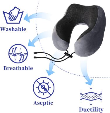 Подушка для шиї Poligono для подорожей: компактна, з піною з пам'яті, для літака, м'яка та комфортна (темно-сіра)