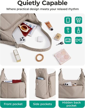 Сумка жіноча bagsmart через плече, кросбоді, м'яка пухова, бежева. Робоча сумка з відділеннями для подорожей, школи, університету