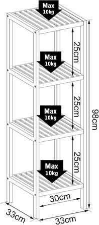 dibea Bathroom Shelf with 4 Shelves, Living Room Shelf, Standing Shelf, Bamboo Shelf, Bathroom Shelf, Bookshelf, Corner Shelf, Kitchen Shelf, 33x33x98 cm, natural color