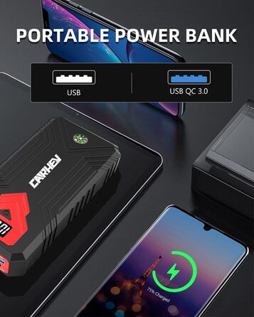Powerbank для автомобіля Starthilfe: пусковий пристрій, 4000A, 12V, USB, LED, для бензинових та дизельних авто (до 8.0L)