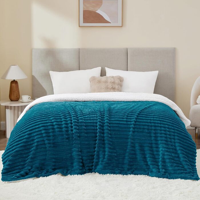 Плед WAVVE Sherpa з плюшем, теплий та м'який, 150x200 см, великий, двосторонній, колір: бірюзовий