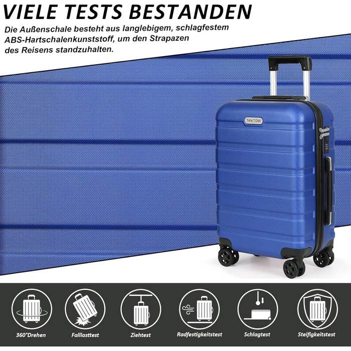 Набір валіз TANTOMI 3 шт., ABS, з колесами, 20/24/28 дюймів, блакитний, ручна поклажа (M)