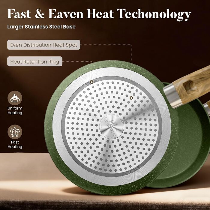 Набір посуду Kitchen Academy Granite 12 предметів для індукції, антипригарне покриття, без PFOA/PFOS, зелений