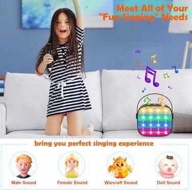 Дитяча караоке-машина з 2 мікрофонами, Bluetooth, світлові ефекти, для дівчаток та хлопчиків 3-12 років