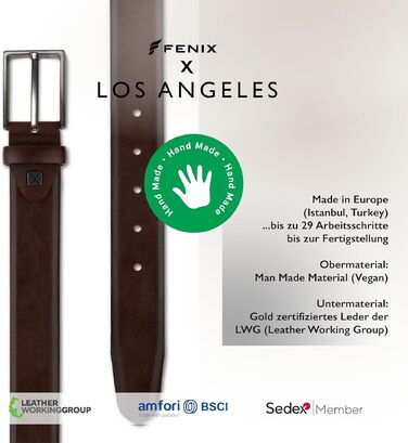 Чоловічий ремінь FENIX LOS ANGELES Toffee Brown (95 см) — шкіряний, регульований, з нікель-вільною пряжкою, ширина 30 мм, для костюмів та джинсів