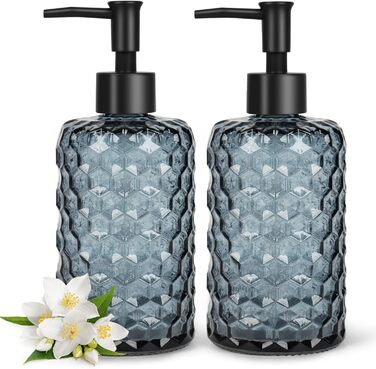 Скляні дозатори для мила Topsky (2 шт.), 400 мл, з чорною помпою, для кухні та ванної кімнати