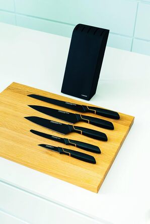Набір ножів Fiskars Edge 5 предметів, дерев'яний блок (береза) 37 см, чорний