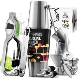 JoyTable 16-Piece Cocktail Bar Set with Citrus Press & Recipe Book - Professional Bartender Kit