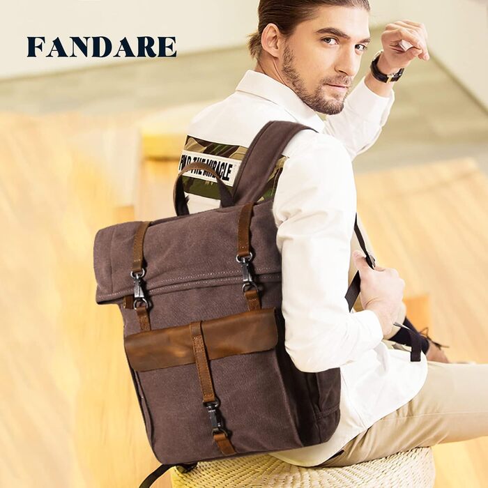 Рюкзак FANDARE Rolltop з відділенням для ноутбука 15.6 дюймів, зелений (коричневий), для роботи, подорожей, школи