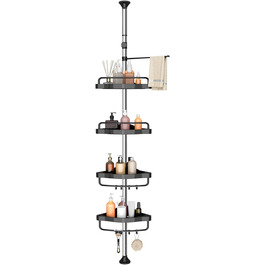 GOOPOOL Shower Shelf No Drilling, Adjustable Height Shower Rack, Rust-Proof Corner Shelf, Bathroom Organizer, Bathroom Shelf, Bathroom Storage with 4 Baskets and 1 Towel Holder for Bathtub and Bathroom, 70-320M Black