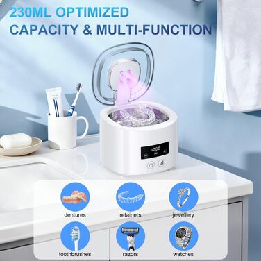 Ультразвукова очищувачка 230 мл з UV-лампою - для зубних щіток, протезів, ювелірних виробів