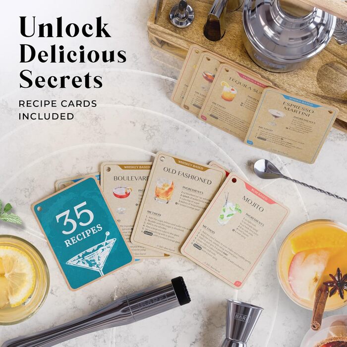 Набір бармена для приготування коктейлів, 12 предметів: шейкер, аксесуари, дерев'яний підставка, рецепти, подарунковий набір для дому, 24oz Cobbler Shaker