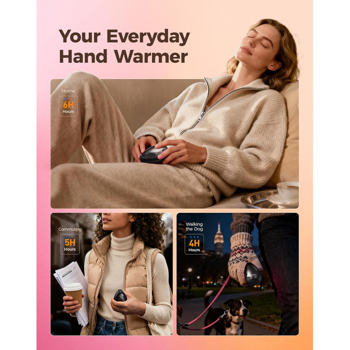 Електричні грілки для рук OCOOPA 2 шт., стильні, у формі діаманта з магнітом, акумуляторні, багаторазові, для жінок, подарунок на Різдво, для синдрому Рейно, піших прогулянок, кемпінгу, UT4 Rare (чорний)