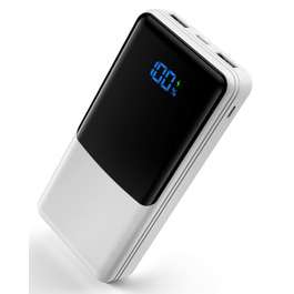 Повербанк Power Bank 27000mAh з швидкою зарядкою USB-C PD 20W, зовнішній акумулятор для iPhone та Samsung з LED-дисплеєм, 2 входи та 3 виходи (Білий)