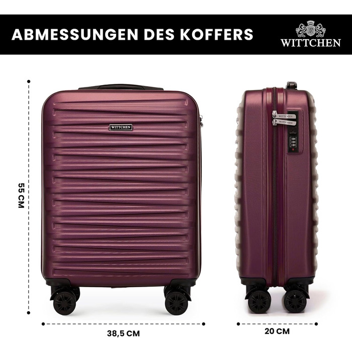 WITTCHEN Skyspeed Line - Великий валіза на колесах, жорсткий корпус ABS, телескопічна ручка, комбінаційний замок, 4 колеса, каштанового кольору. Підходить для авіакомпаній Lufthansa, Eurowings, Ryanair, Condor.