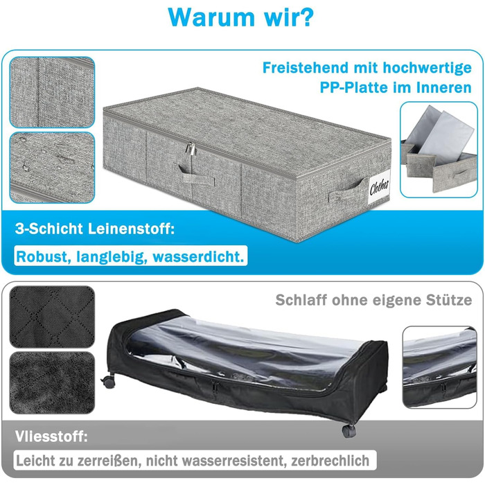 Коробки для зберігання під ліжко з кришкою 12 см, 2 шт. Складані контейнери для одягу та постільної білизни (сірий)