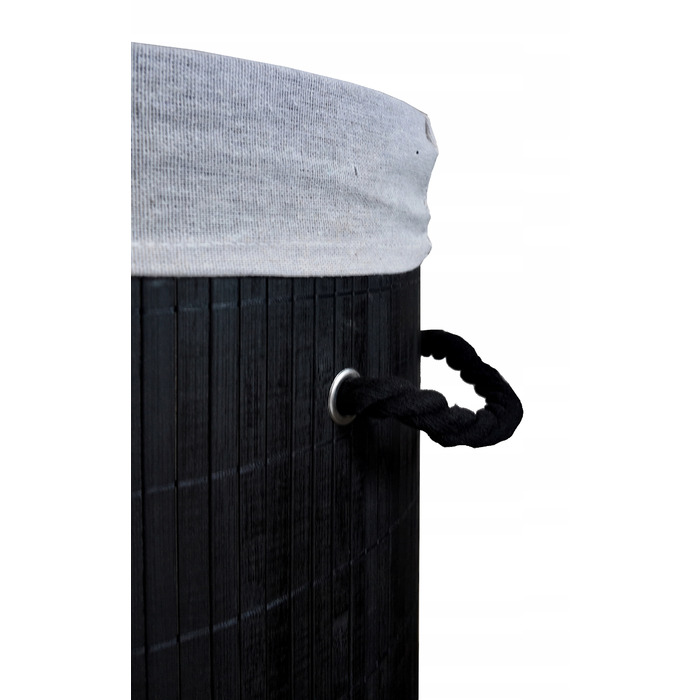 Великий круглий бамбуковий кошик для білизни з кришкою, 60 л, чорний