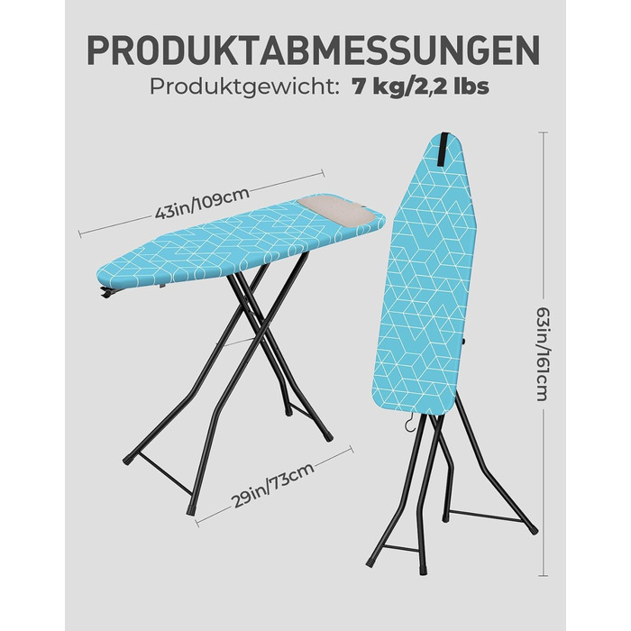 LyriFine Прасувальна дошка 2-в-1 для прасування з парою та класичного прасування, стійка до нагрівання, складана з гачком, міцний сталевий каркас, для парогенераторів (Синій колір з підставкою для праски)