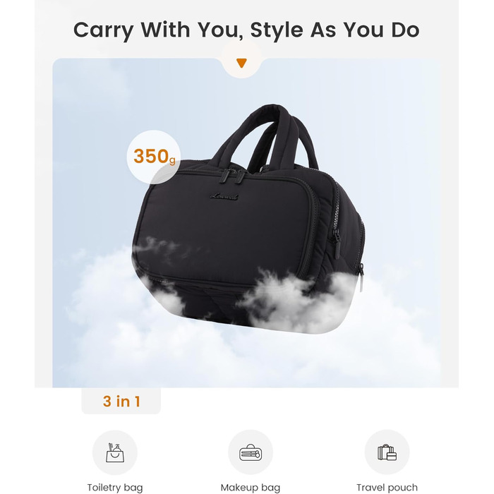 Сумка для косметики OVEVOOK для жінок, велика, вагова, широка, водонепроникна косметичка з відділенням для мокрого, сумочка для макіяжу з ручкою для подорожей, чорна (L)