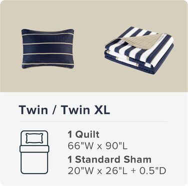 Комплект постільної білизни Comfort Spaces Verone, 2-елементний: ковдра та покривало, мікрофібра, смугастий, гіпоалергенний, блакитно-білий, Twin/Twin XL