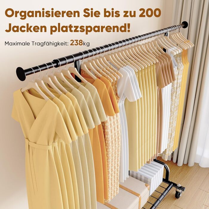 Підвісний стійка для одягу HOKEEPER на колесах, 136 кг, важкий, висувна штанга (S002K)