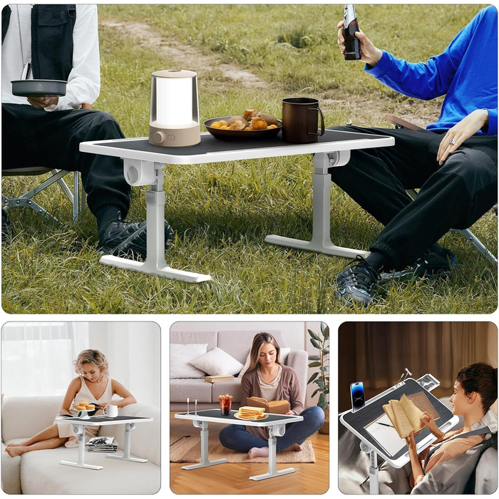 Стіл для ноутбука в ліжко Huracan: регульований, з USB, підсклянником та ящиком (60x40 см, чорний)