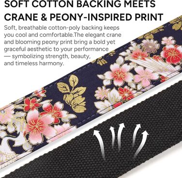 Гітарний ремінь Amumu з бавовни з вишивкою троянд та шкіряними кінцями для бас, електро та акустичної гітари, з фіксатором та блоками для ременя