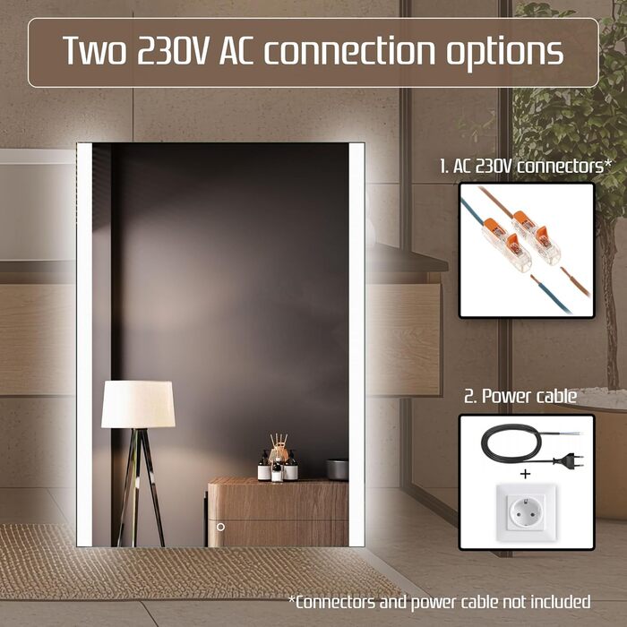 Дзеркало для ванної кімнати Venti 50x70 см з підсвічуванням, LED дзеркало для ванної кімнати, вертикальне, настінне